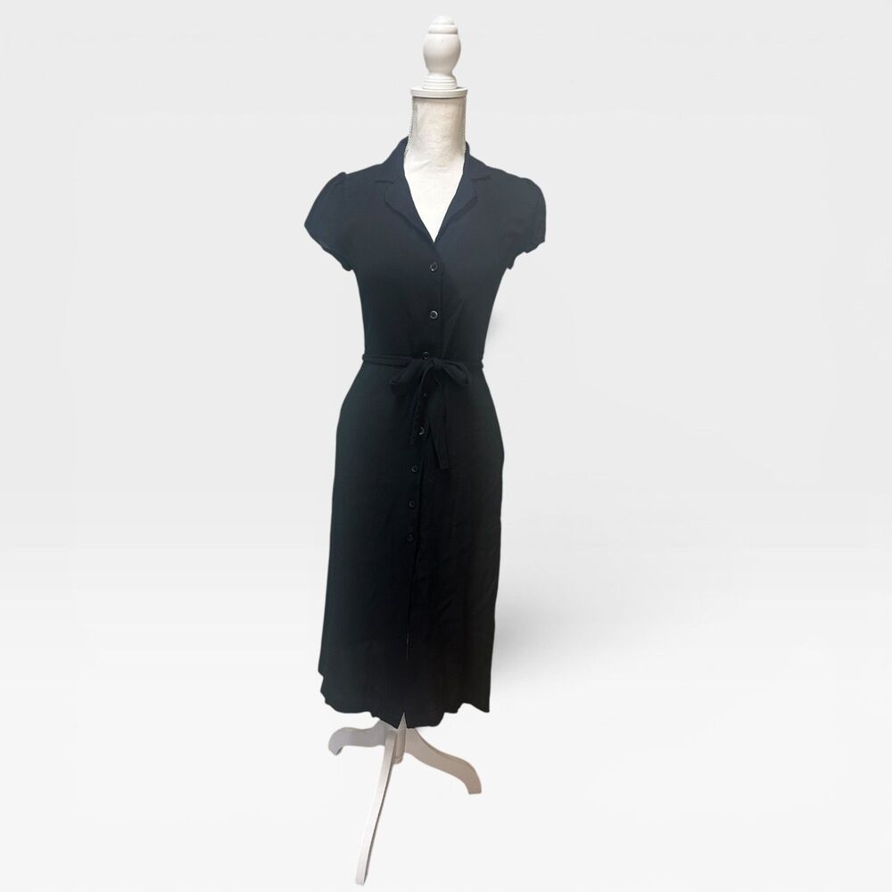 Wilfred Aritzia Black Midi Shirt Dress XS Tie Waist Button Front SP23